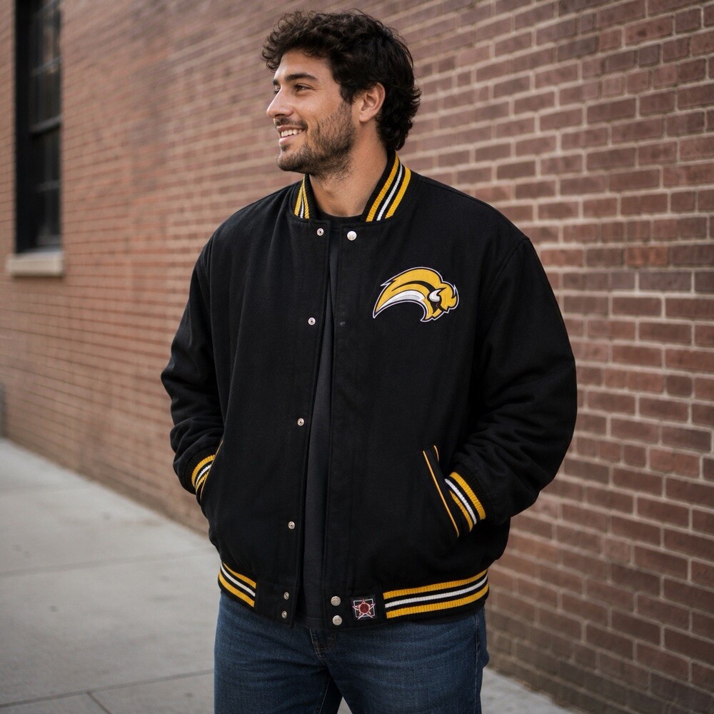 NHL Buffalo Sabres Men’s Hockey Black Wool Varsity Jacket XL Buffaslug Logo J.H.